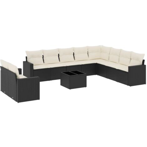 Gartenmöbelset 11 Teile mit Kissen schwarz Rattan