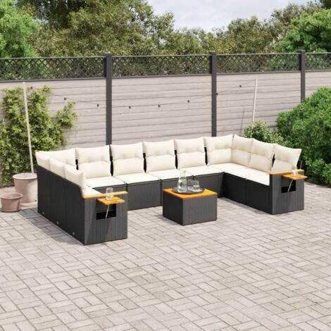 Gartenmöbelset 11 Teile mit Kissen schwarz Rattan