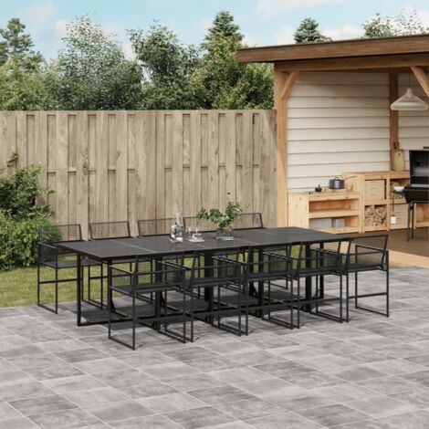 Gartenmöbelset 11 Teile schwarz Geflechtskunststoff