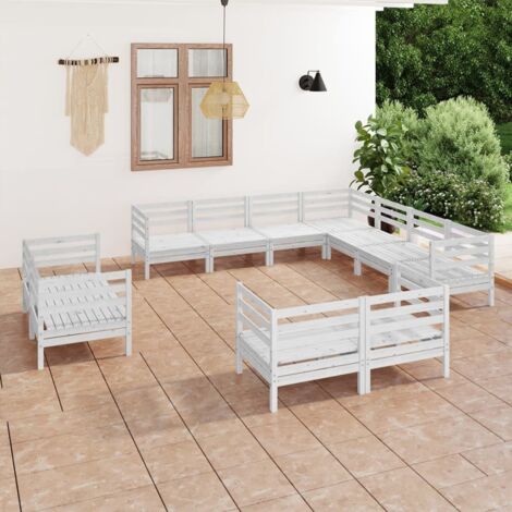 Gartenmöbelset 11-teilig Massivholz Kiefer Weiß