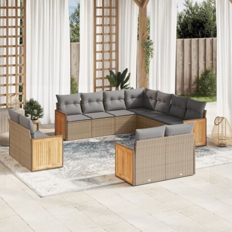 Gartenmöbelset 11-teilig mit beigen Kissen aus geflochtenem Kunststoff
