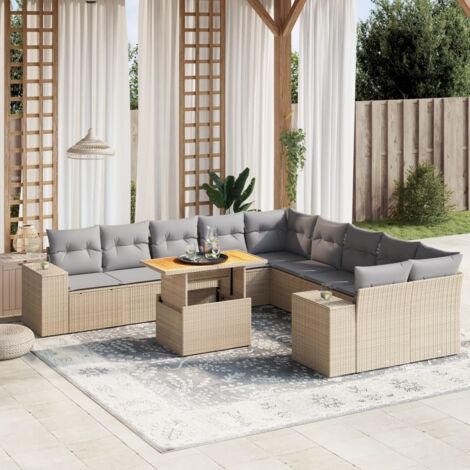 Gartenmöbelset 11-teilig mit beigen Kissen aus geflochtener Kunstharz