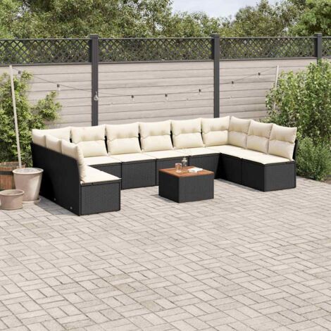 Gartenmöbelset 11-teilig mit Kissen in Schwarz aus geflochtener Ressine