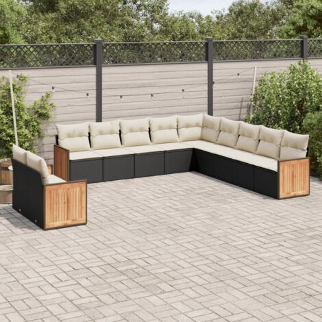 Gartenmöbelset 11-teilig mit schwarzen Kissen aus geflochtener Harz