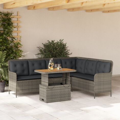 Gartenmöbelset 2 Teile mit Kissen Grau Geflochtene Rattan