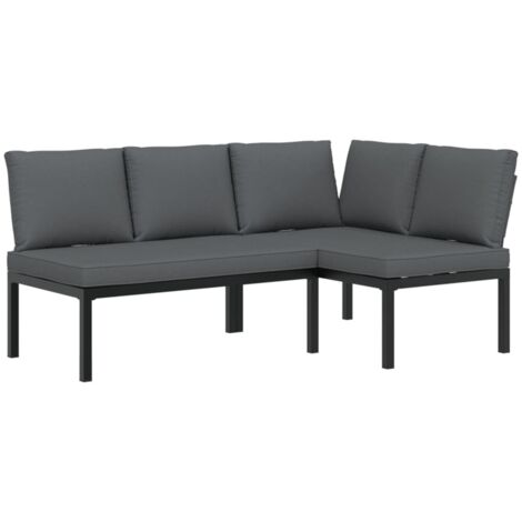 Gartenmöbelset 2 Teile mit Kissen Schwarz Aluminium