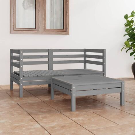 Gartenmöbelset 3 Teile Grau Massivholz Kiefer