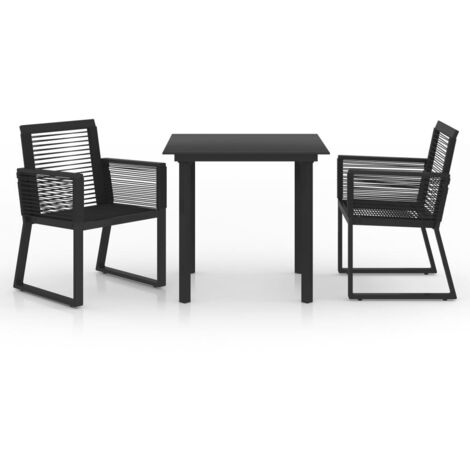 Gartenmöbelset 3 Teile Rattan PVC Schwarz
