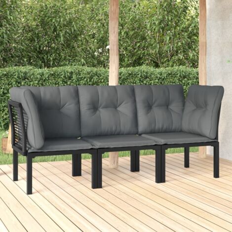 Gartenmöbelset 3 Teile Schwarz und Grau Geflecht