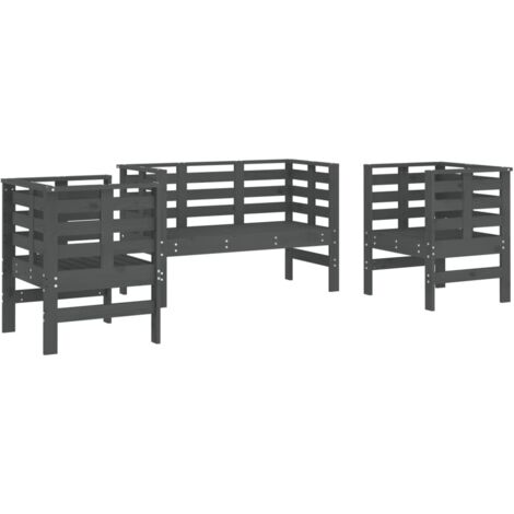 Gartenmöbelset 3-teilig grau aus massivem Kiefernholz