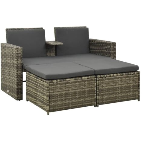 Gartenmöbelset 3-teilig mit Kissen Rattan Grau