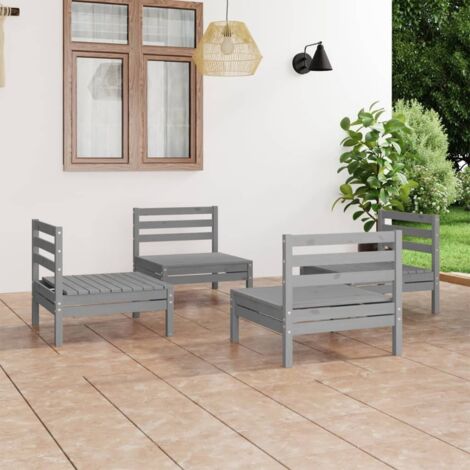 Gartenmöbelset 4 Teile Grau Massivholz Kiefer