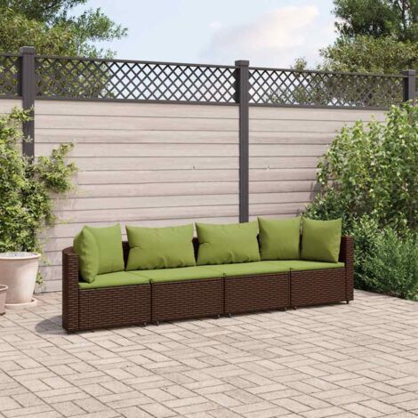 Gartenmöbelset 4 Teile mit braunen Kissen aus Geflecht