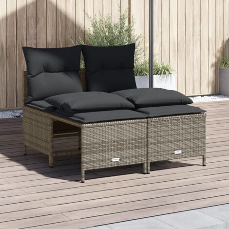 Gartenmöbelset 4 Teile mit grauen Kissen aus geflochtener Rattan-Optik