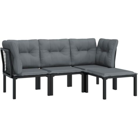 Gartenmöbelset 4 Teile schwarz und grau Rattan