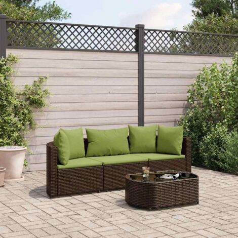 Gartenmöbelset 4-teilig mit braunen Kissen aus Geflecht