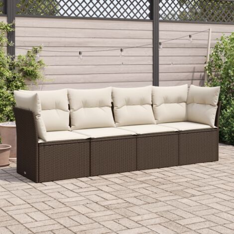 Gartenmöbelset 4-teilig mit braunen Kissen aus geflochtenem Material