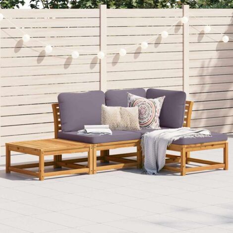 Gartenmöbelset 4 teilig mit Kissen aus massivem Akazienholz