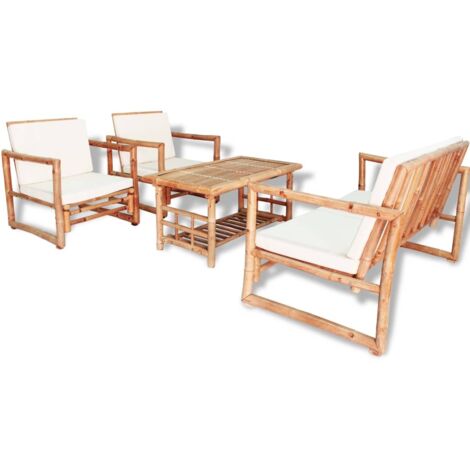 Gartenmöbelset 4-teilig mit Kissen Bambus