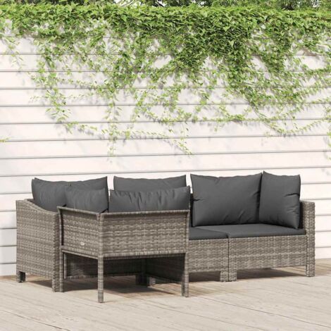 Gartenmöbelset 4-teilig mit Kissen Grau Geflecht