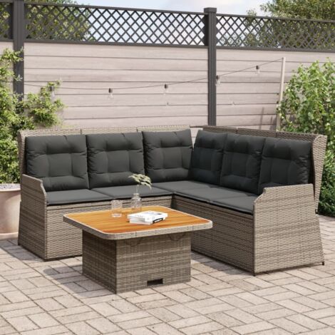 Gartenmöbelset 4-teilig mit Kissen Grau Geflochtenes Poly-Rattan