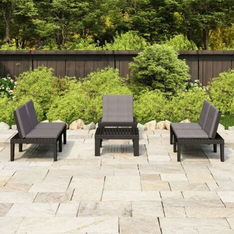 Gartenmöbelset 4-teilig mit Kissen Kunststoff Grau