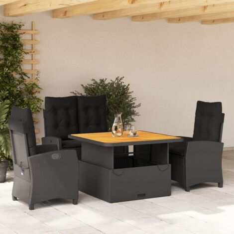Gartenmöbelset 4 Teilig mit Kissen Schwarz