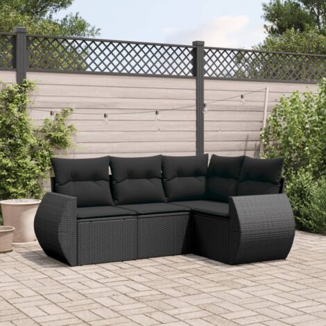 Gartenmöbelset 4-teilig mit Kissen Schwarz Geflochtene Kunstfaser