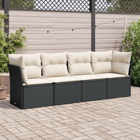 Gartenmöbelset 4-teilig mit Kissen Schwarz Rattan
