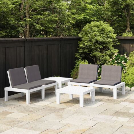 Gartenmöbelset 4-teilig mit Kissen, Weißes Plastik