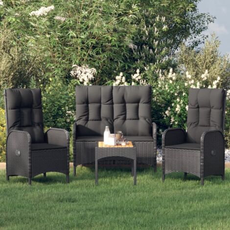 Gartenmöbelset 4-teilig mit schwarzen Kissen
