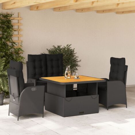 Gartenmöbelset 4-teilig mit schwarzen Kissen