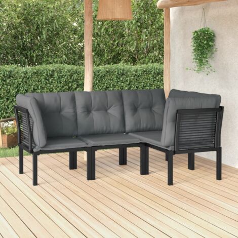 Gartenmöbelset 4-teilig Schwarz und Grau Geflecht