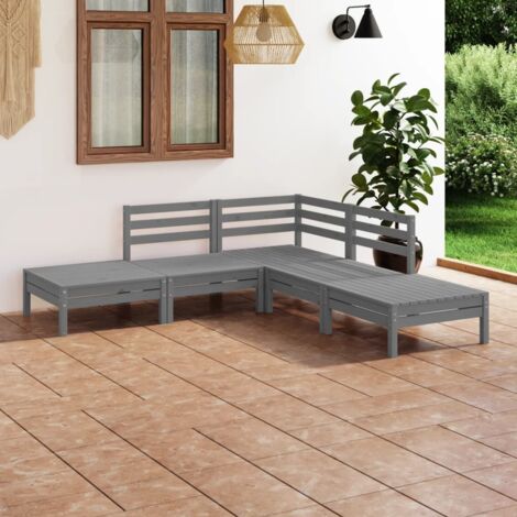Gartenmöbelset 5 Teile Massivholz Grau