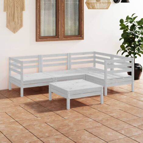 Gartenmöbelset 5 Teile Massivholz Kiefer Weiß