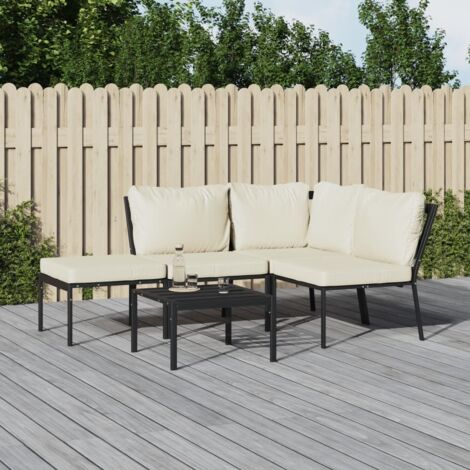 Gartenmöbelset 5 Teile mit Sandfarbenen Kissen aus Stahl