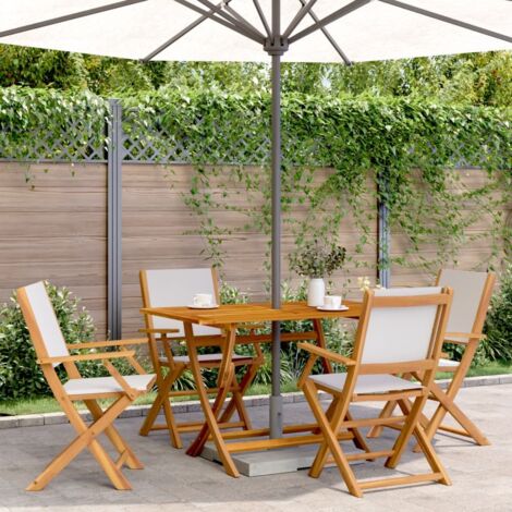 Gartenmöbelset 5 Teile Weiß Creme Stoff Massivholz