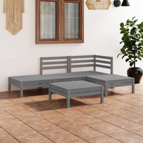 Gartenmöbelset 5-teilig Massivholz Grau