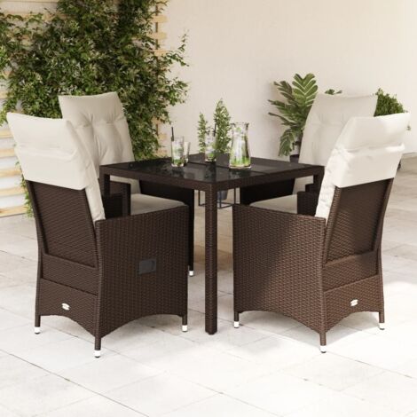 Gartenmöbelset 5-teilig mit braunen Poly-Rattankissen