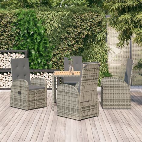 Gartenmöbelset 5-teilig mit grauen Kissen aus geflochtener Kunstfaser
