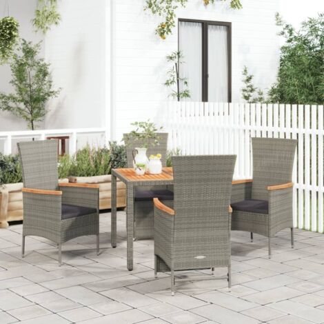 Gartenmöbelset 5-teilig mit grauen Kissen aus geflochtener Kunststoffe