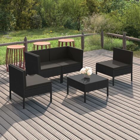 Gartenmöbelset 5-teilig mit Kissen aus schwarzem geflochtenem Material