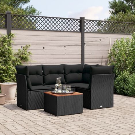 Gartenmöbelset 5-teilig mit Kissen Schwarz aus geflochtenem Kunststoff