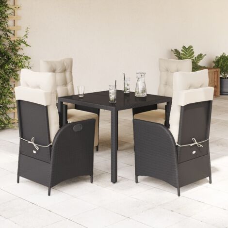 Gartenmöbelset 5-teilig mit Kissen Schwarz Geflecht