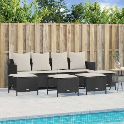 Gartenmöbelset 5-teilig mit Kissen Schwarz Geflechtes Material