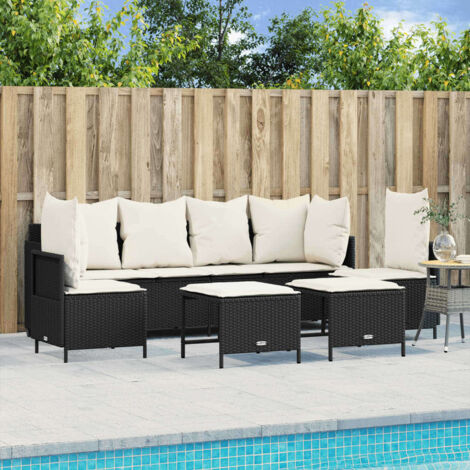 Gartenmöbelset 5-teilig mit Kissen Schwarz Geflochtene Rattan