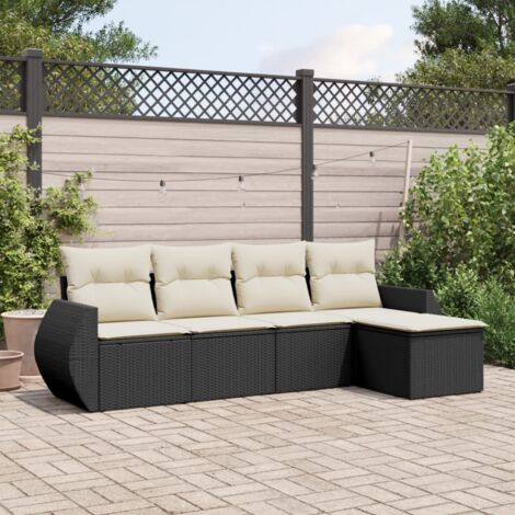 Gartenmöbelset 5-teilig mit Kissen schwarz Rattan