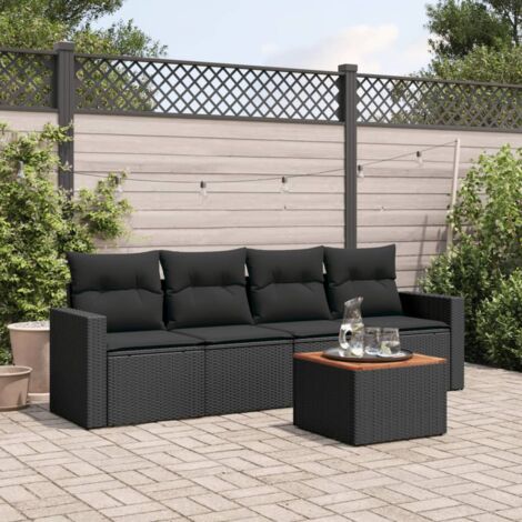 Gartenmöbelset 5-teilig mit schwarzen Kissen aus geflochtener Polyrattan