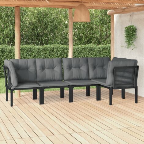 Gartenmöbelset 5-teilig schwarz und grau geflochtenes Material
