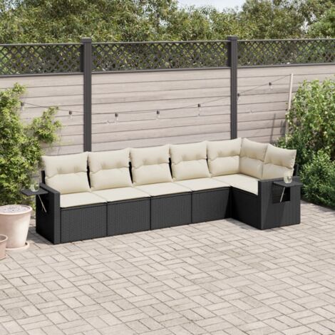 Gartenmöbelset 6 Stück mit Kissen Schwarz Geflochtene Kunststoffe